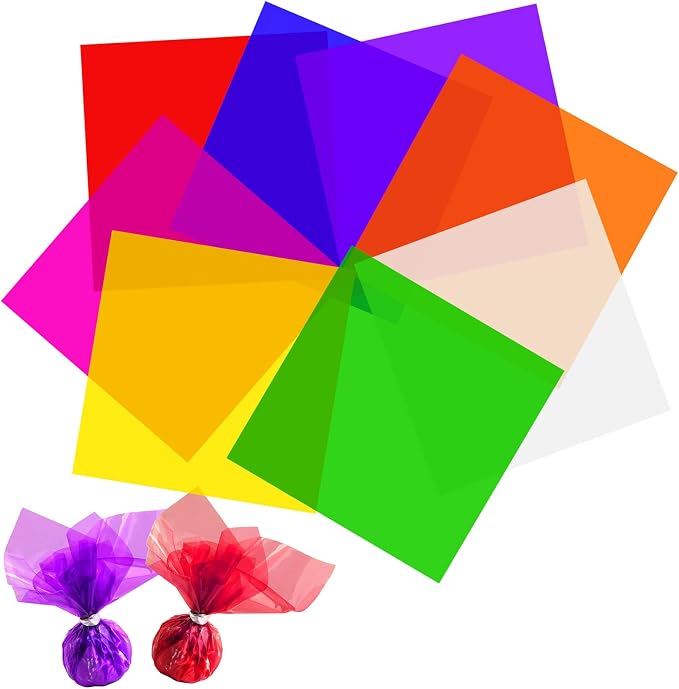 Ahardaim 120Pcs Colored Cellophane Sheets, 7.5 x 7.5 Inch Cellophane Paper