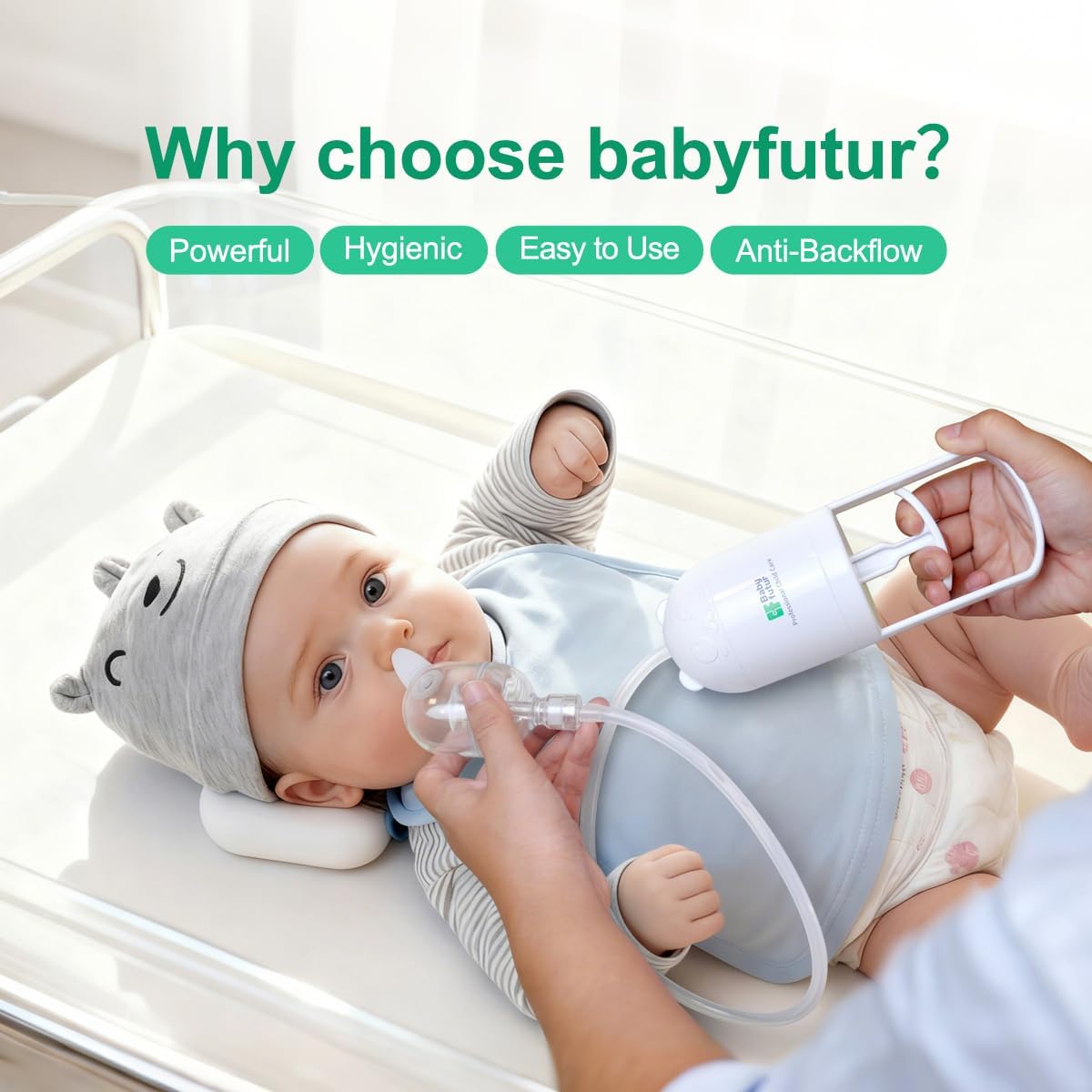Nasal Aspirator for Baby – Manual Push-Pull Control, Quiet Strong Suction, No Battery Needed – Gentle & Hygienic Nose Sucker with Storage Box & Booger Clip