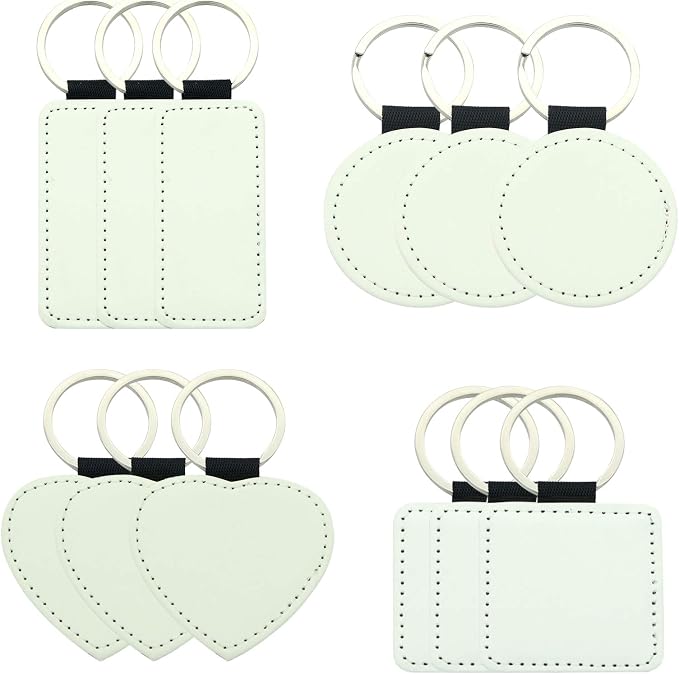 12 Pcs Sublimation Blank Keychains, PU Leather White Keychains Ornament Pendants