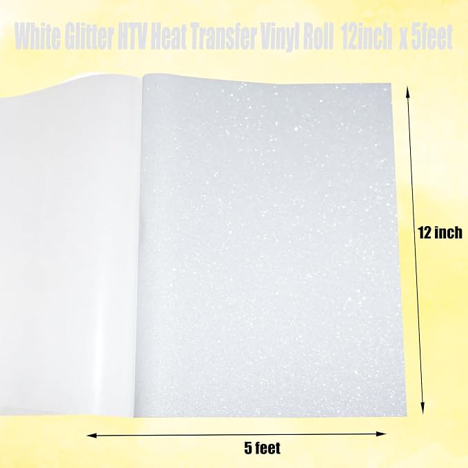 Glitter White Heat Transfer Vinyl White HTV Vinyl Rolls 12 inch x 5 feet Iron