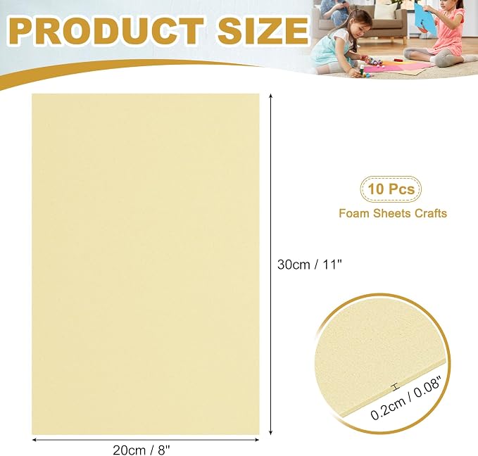uxcell 10 Pcs Light Yellow EVA A4 Foam Sheets Crafts, 12 x 8 Inch Foam Paper