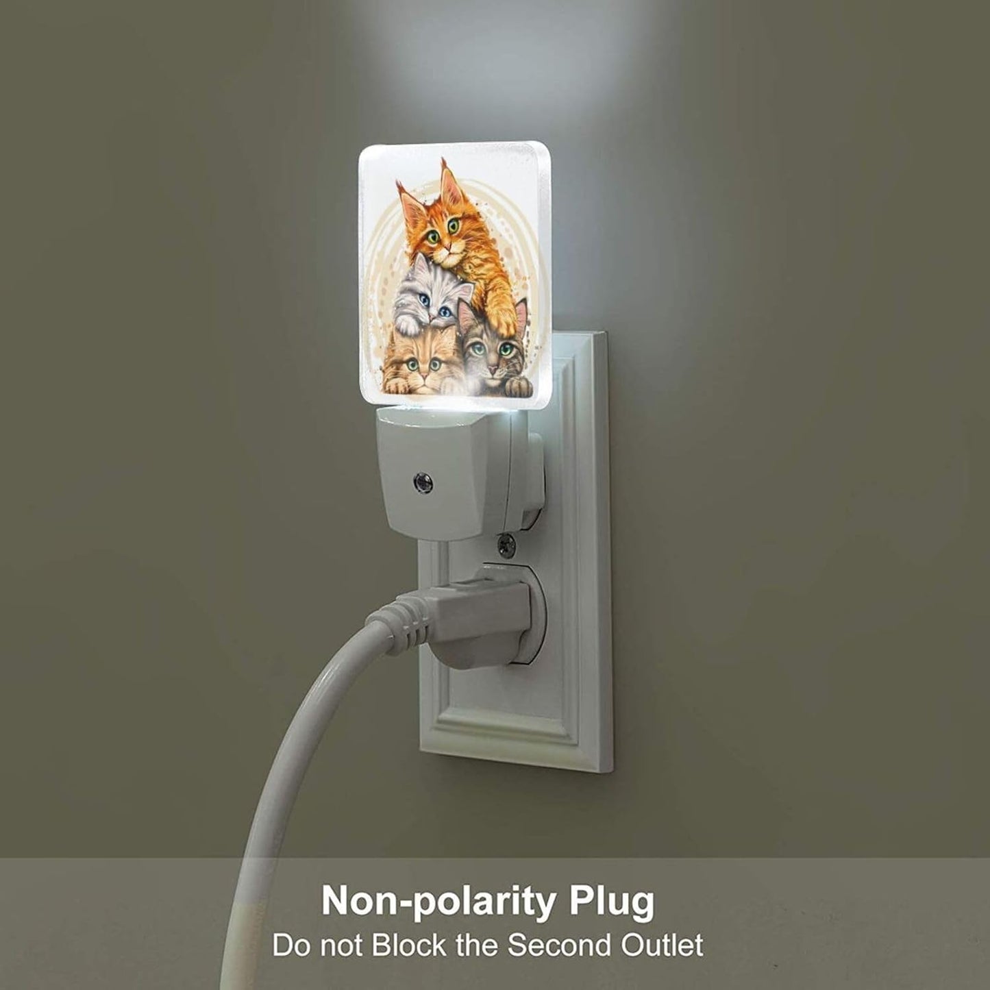Colorful Cats Night Light,Plug-in Night Lights with Dusk to Dawn Sensor for Stairway,Hallway,Bedroom Sleep Friendly Ideal for Women/Girls/Boys Gift,0.5w