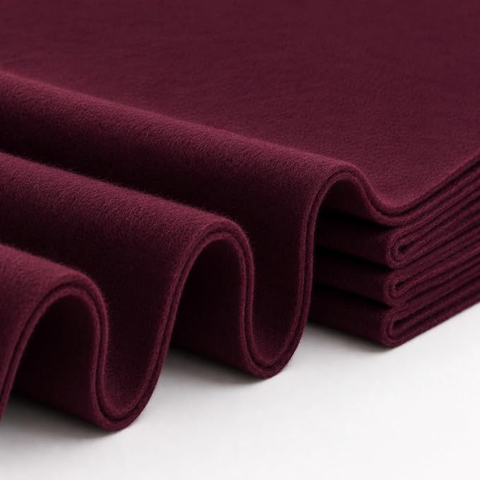 Burgundy Large Felt Fabric 36" x 36", 1.4 mm Soft Felt Sheet, Nonwoven Fabric