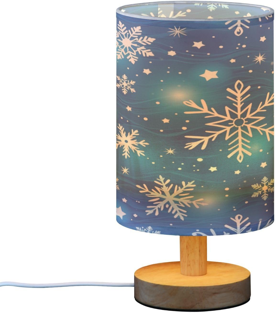 Blue Christmas Snowflakes Stars Table Lamp Bedroom Bedside Night Reading Desk Lamps Cylinder Nightstand Sleeping Light Lamp for Xmas Party Living Room Office Decor