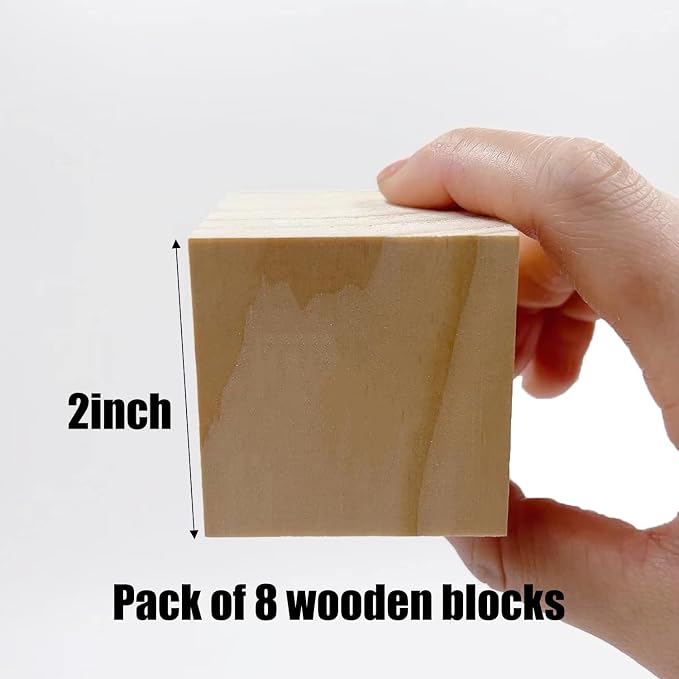 Wood Blocks for Crafts, Unfinished Wood Cubes, 2 Inch Natural Wooden Blocks