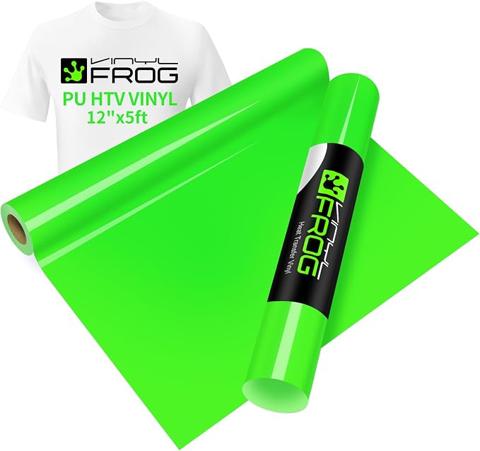 VINYL FROG Neon Green Heat Transfer Vinyl Roll 12" x5ft Matte HTV Vinyl | Neon
