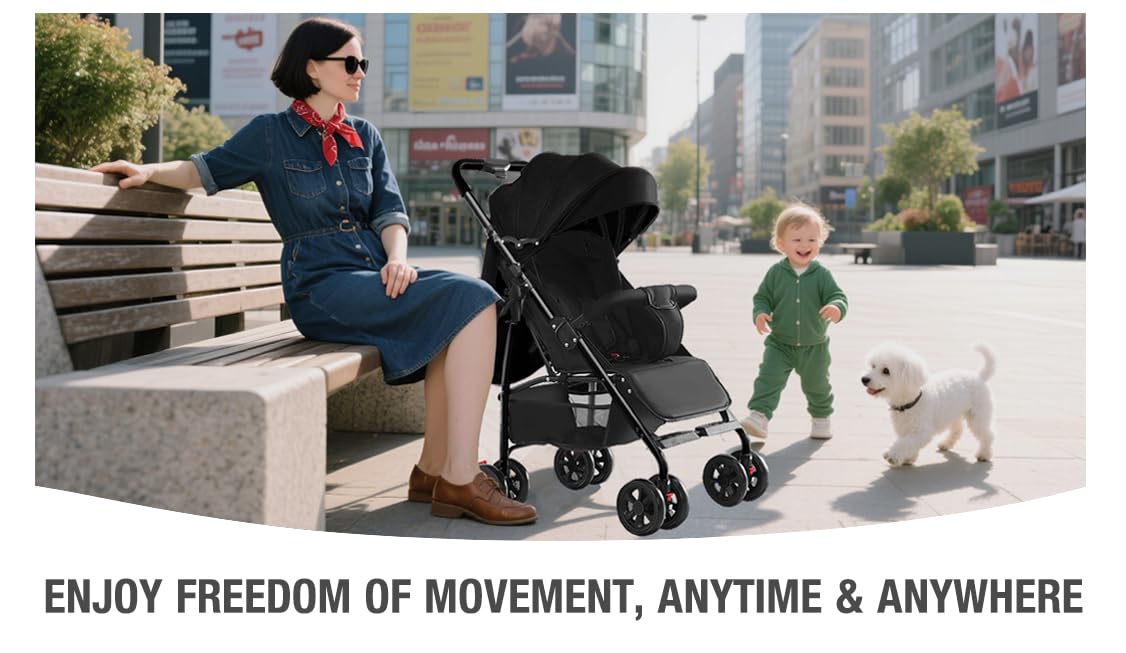 Ultra-Lightweight Stroller at Only 4.6kg, Foldable Compact Pushchair with Lie-Flat Position, Travel Pram from Birth to 40kg, Baby Buggy with Adjustable Backrest, Footrest, Canopy (A8 Pink)
