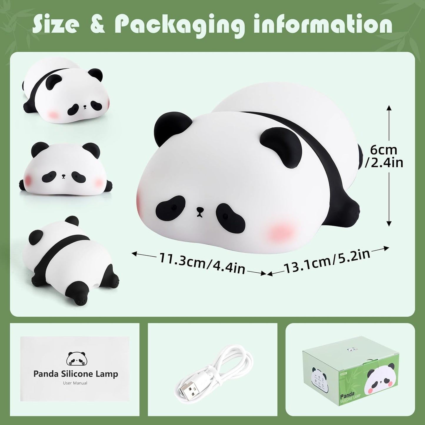 YISUN Cute Panda Night Light with White Noise, LED Squishy Night Light, Soft Silicone Nursery Nightlight Rechargeable LED Touch Light with 3 Level Dimmable for Kids Room