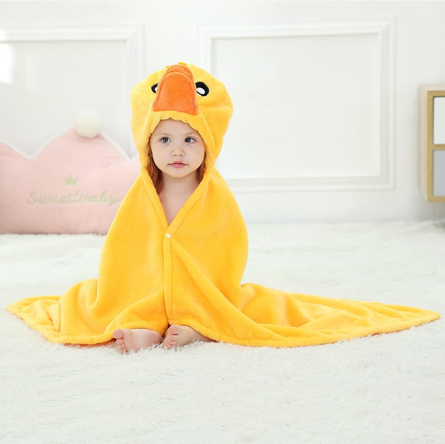 Wearable Blanket Hoodie for Kids Toddlers Hooded Towels Soft Cozy Flannel Wearable Throw Blanket Hoodie for Boys Girls Birthday Gifts (Duck 60 * 50)