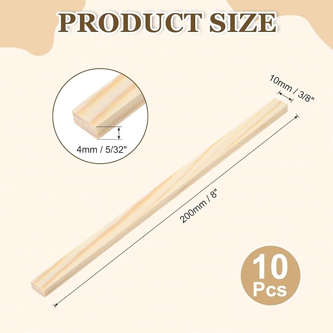MECCANIXITY 10Pcs Wood Strips Slats, 5/32" x 3/8" x 8" Thin Wood Sticks Flat