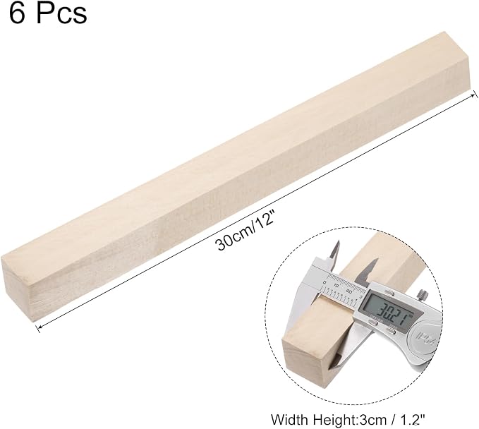 MECCANIXITY 6pcs Wood Sticks, 1.2"x 1.2" x 12" Rectangle Wooden Cube Wood