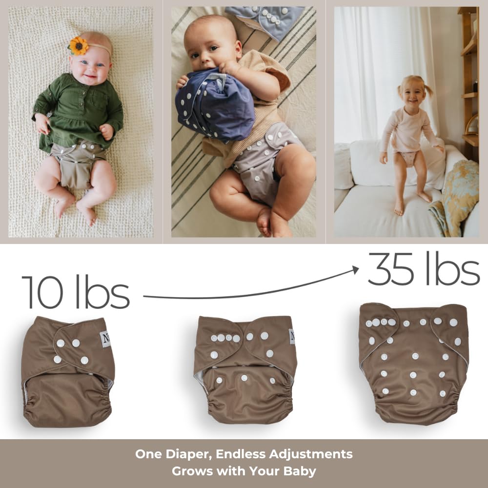 Nora's Nursery Cloth Diapers 7 Pack with 7 Inserts & 1 Wet Bag - Waterproof Cover, Washable, Reusable & One Size Adjustable Pocket Diapers for Newborns and Toddlers - Florence
