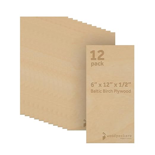 12 mm Baltic Birch Plywood 1/2 x 6 x 12 Inch, Box of 12 B/BB Grade Craft Wood