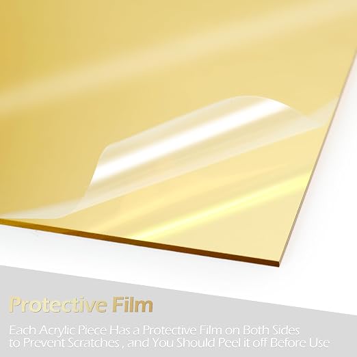 Gold Mirror Acrylic Sheets, 2 Pack 12" x 12" Square Acrylic Sheets 1/8" Thick