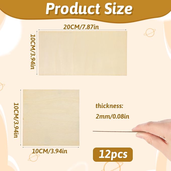 12PCS Balsa Wood Sheet, 2mm 4x8in and 4x4in Thin Unfinished Wood Boards Plywood