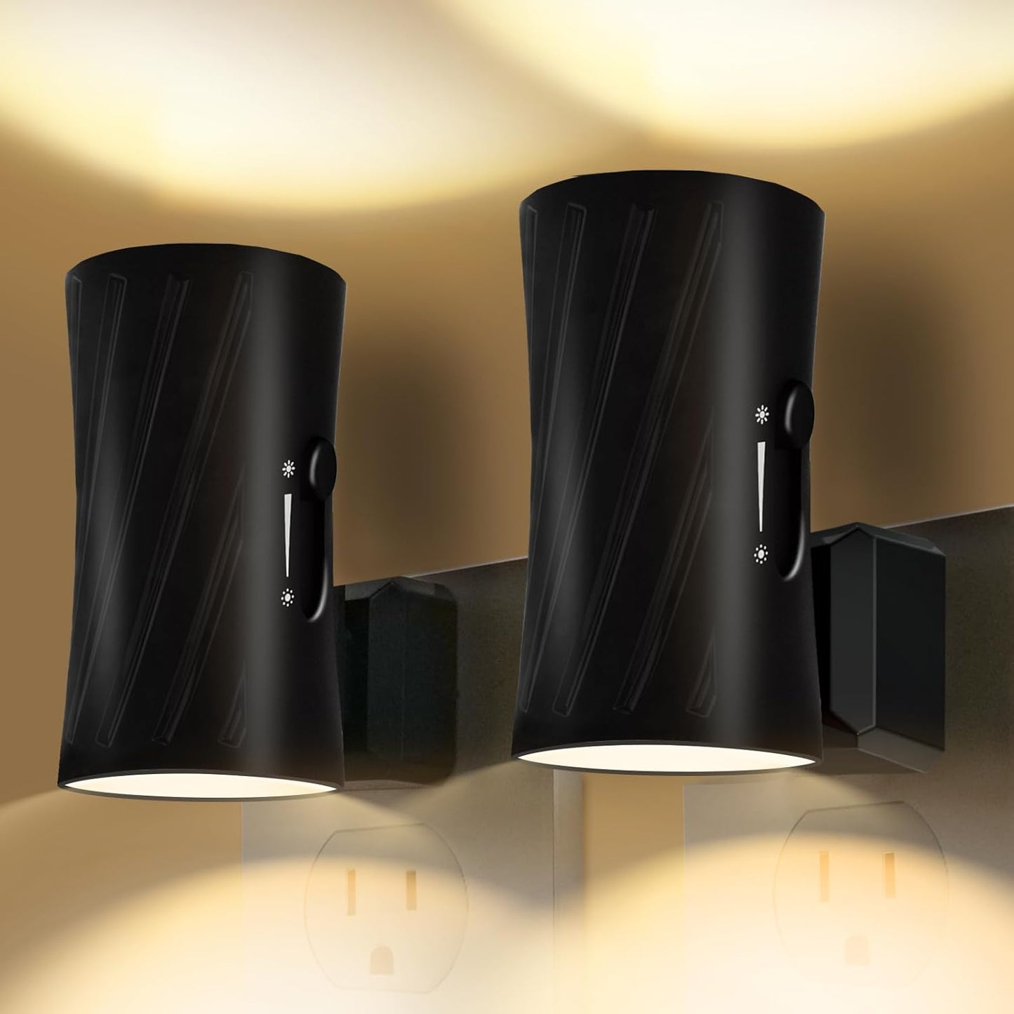 LED Plug in Night Light, Night Lights Plug into Wall with Light Sensor, 3000K/5000K Light Switch, 0-100LM Adjustable Brightness Wall Light, Dimmable Night Light for Hallway Bedroom Stairway, 2 Pack