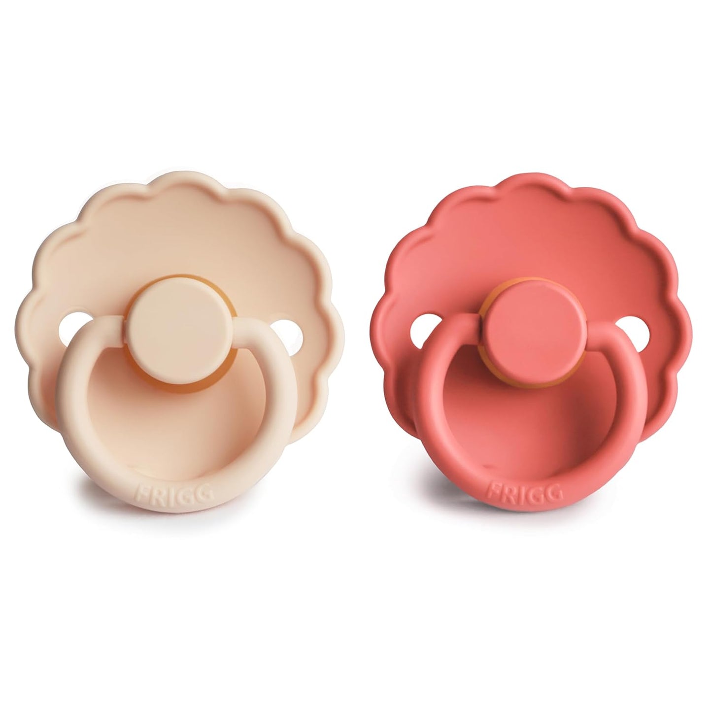 FRIGG Daisy Natural Rubber Baby Pacifier | Made in Denmark | BPA-Free (Pink Cream/Poppy, Size 1) 2-Pack