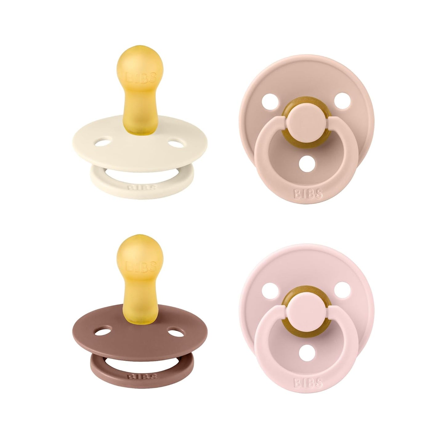BIBS Pacifiers - Colour 4-Pack | BPA Free Baby Pacifier | Round Nipple Binkies | Natural Rubber Latex Soother | Made in Denmark | Size 1 (0-6 Months) | Vanilla Mix