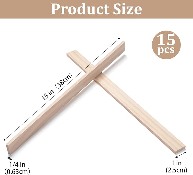 Wood Strips Trim Slats for Crafts, Square Wooden Dowels Wooden Sticks for Crafts