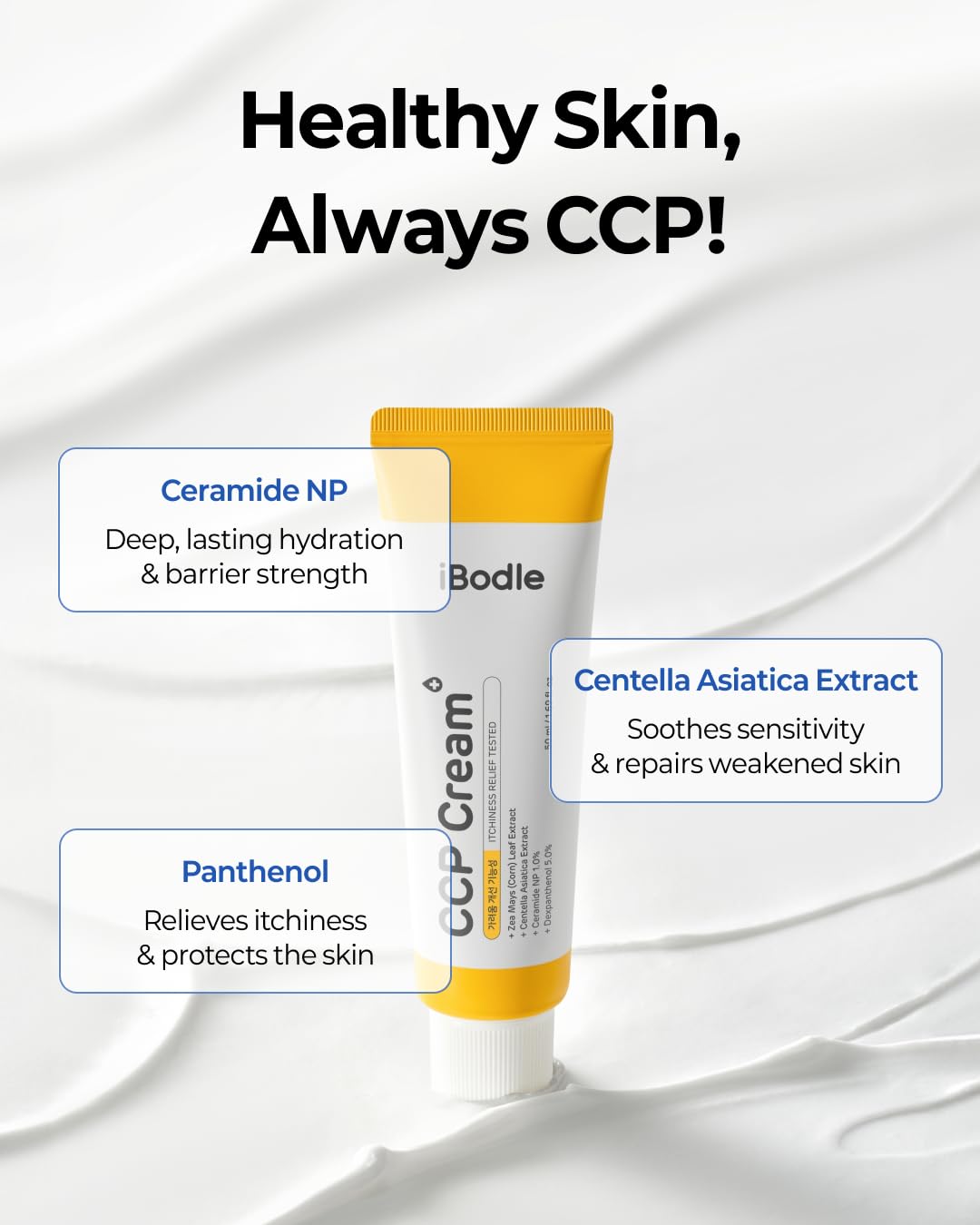 CCP Cream Korean, Itch Relief & Barrier Repair Moisturizer for Dry, Sensitive Skin, Gentle Formula Safe for Babies and Adults, Fragrance-Free 1.69 fl oz