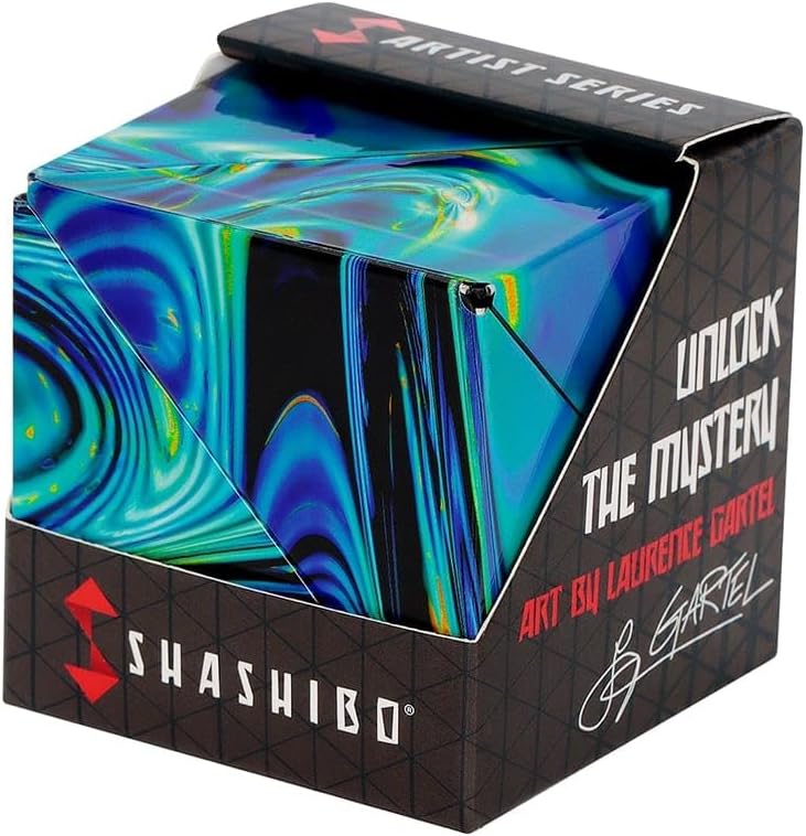 Shashibo Shape Shifting Box - Award-Winning Fidget Toy w/ 36 Rare Earth Magnets - Fidget Cube Transforms Into Over 70 Shapes, Sensory Toy Gift for Kids, Teens, and Adults (Mystic Ocean)