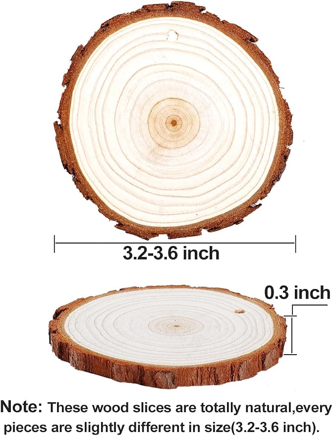 wohohoho 32pcs 3.2-3.6 inches Natural Wood Slices, Unfinished Craft Wood Kit