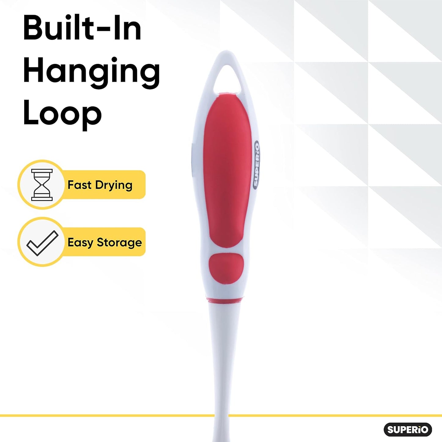 Superio Fruit and Vegetable Scrub Brush with Long Handle - Dish Cleaning Brush, Double Sided Scrubber, Non Scratch Kitchen Scrub Brush for Fruits/Potatoes/Veggies, Sinks, Bath (2, Red)