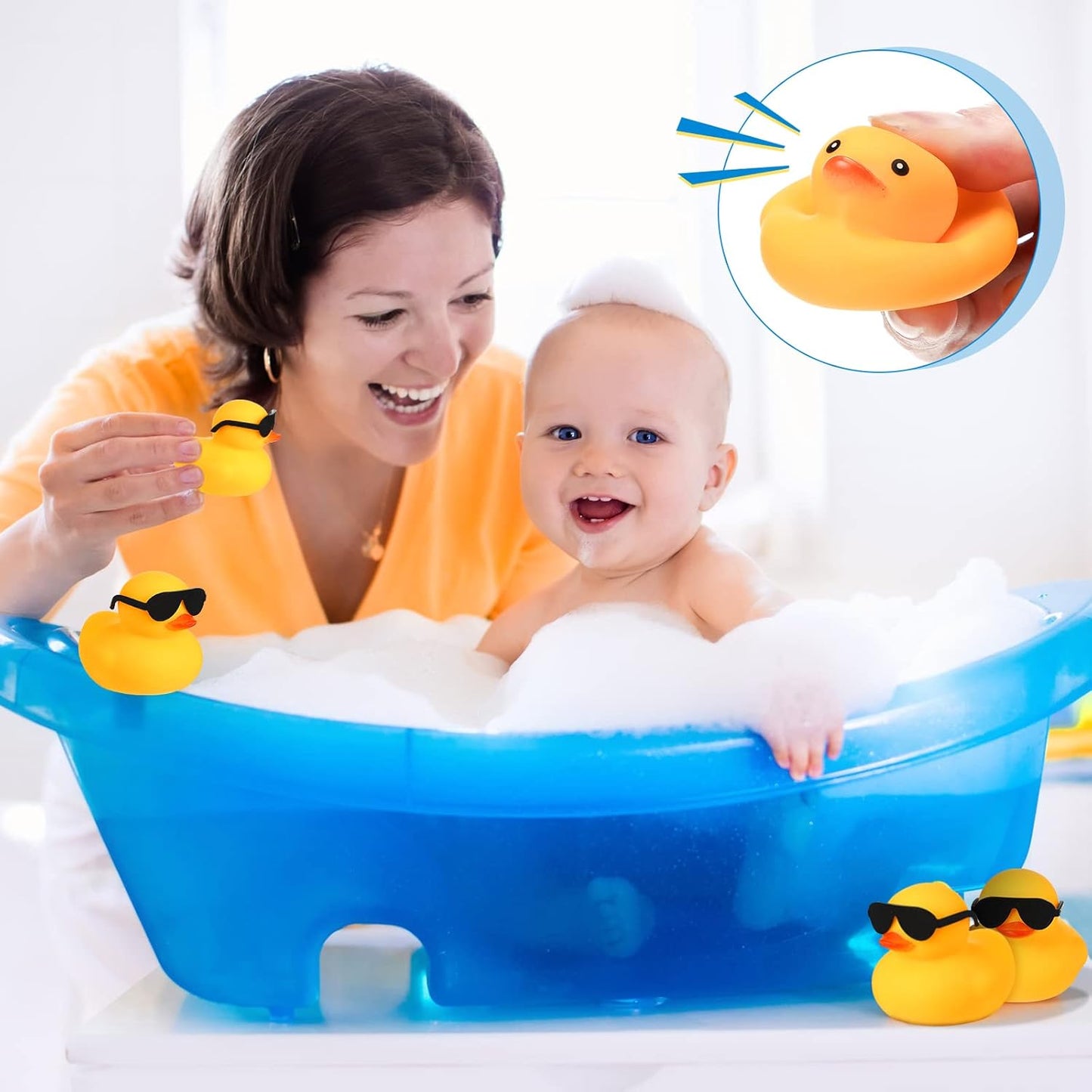 24 Pcs Mini Rubber Ducks with Sunglasses, Rubber Ducks in Bulk Valentine Bathtub Toys for Cruise Valentines Kids Classroom Gift Exchange(Eyeglasses)