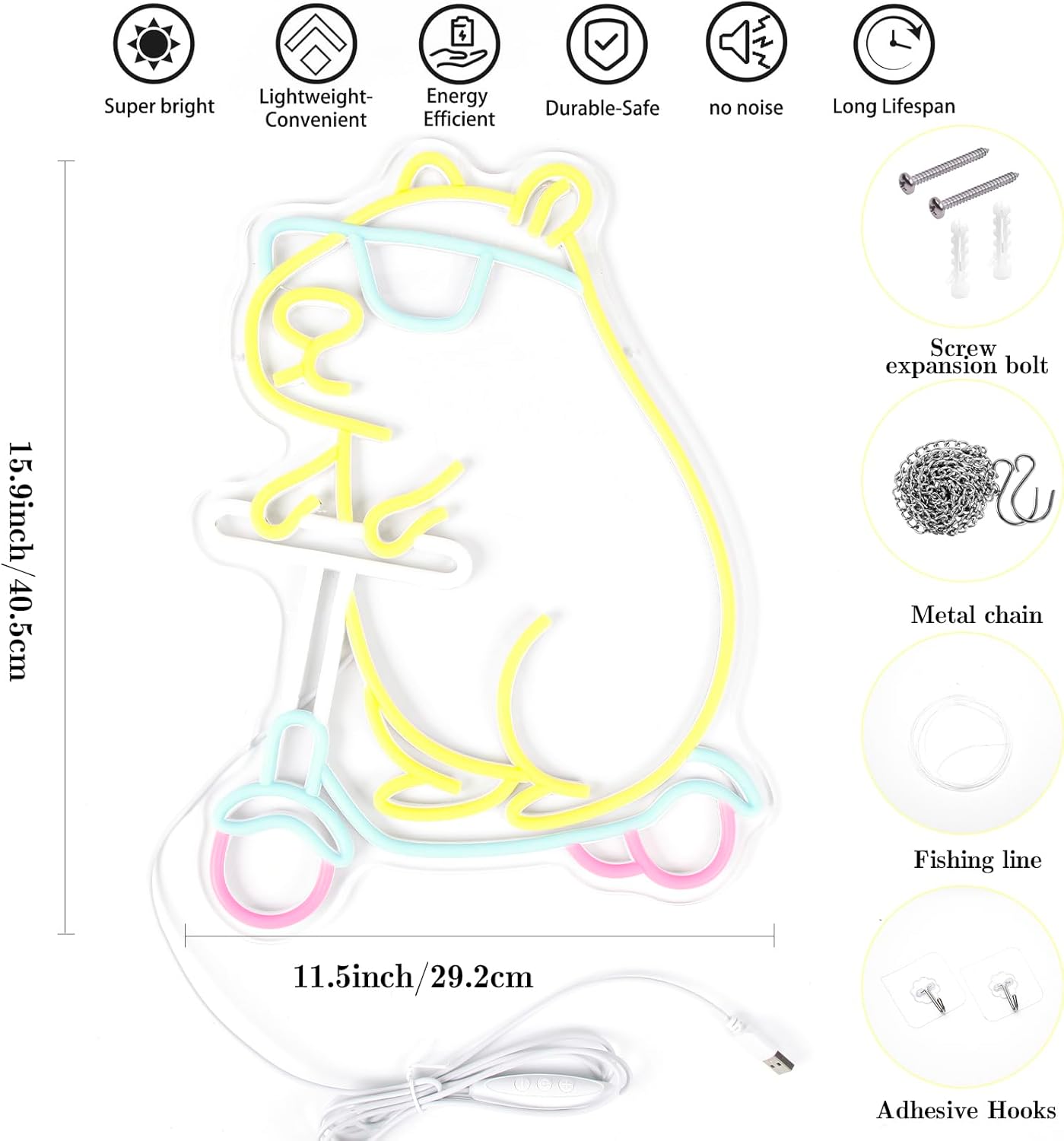 Cool Capybara Neon Sign, Dimmable Cute Animal with Shades on a Scooter, Lemon Yellow Capybara LED Lights for Wall Decor, Bedroom, Game Room, Kids Room, Birthday Party Decor, Teen Gifts