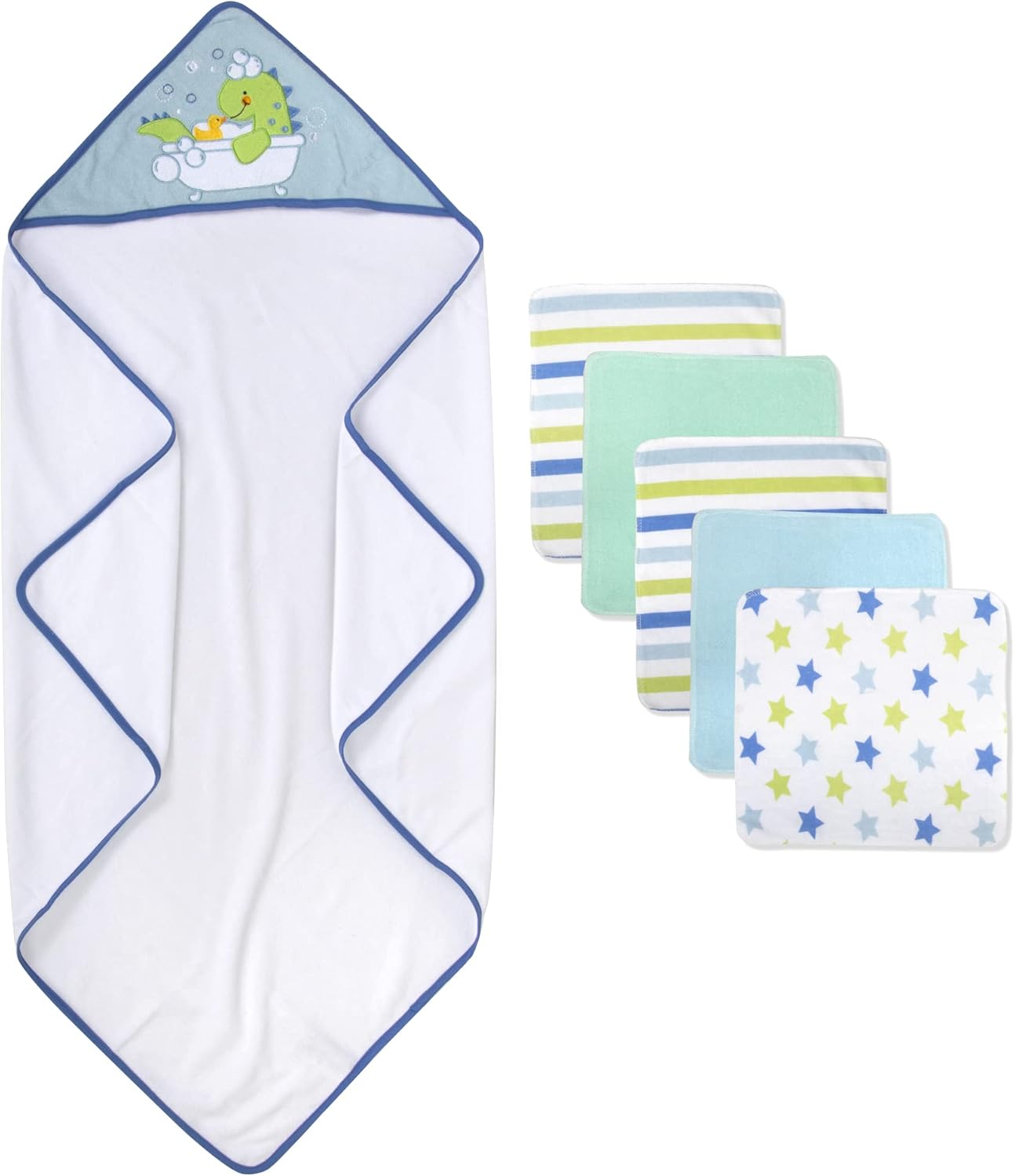 Baby Hooded Towel and Washcloth Set for Infants, Boys and Girls 6-12 Months (Refreshed Rex)