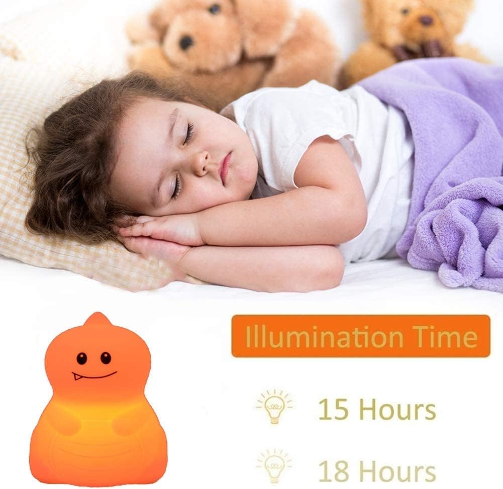 Night Light, Bedside Lamp, Baby Nursery Lamp for Breastfeeding Safe, Break Resistant, Eye Caring, Adjustable Brightness & Color, Timing Function, Remote Control + Touch Control - Dinosaur