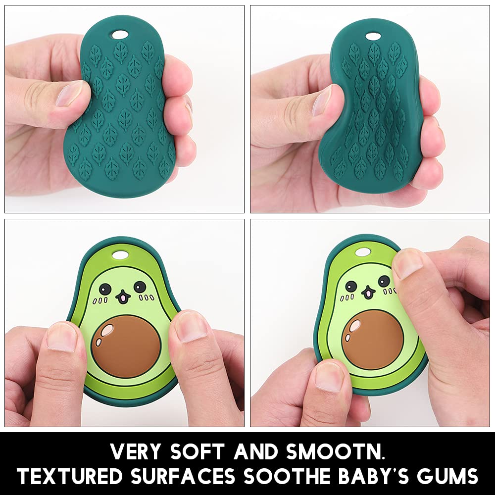 Baby Silicone Teether,Sensory Chew Toys,BPA Free Soft and Effective Infant Teething Pain Relief Toys,Freezer Safe,Food Grade Silicone,Best Shower Gift for Boys and Girls (Avocado)