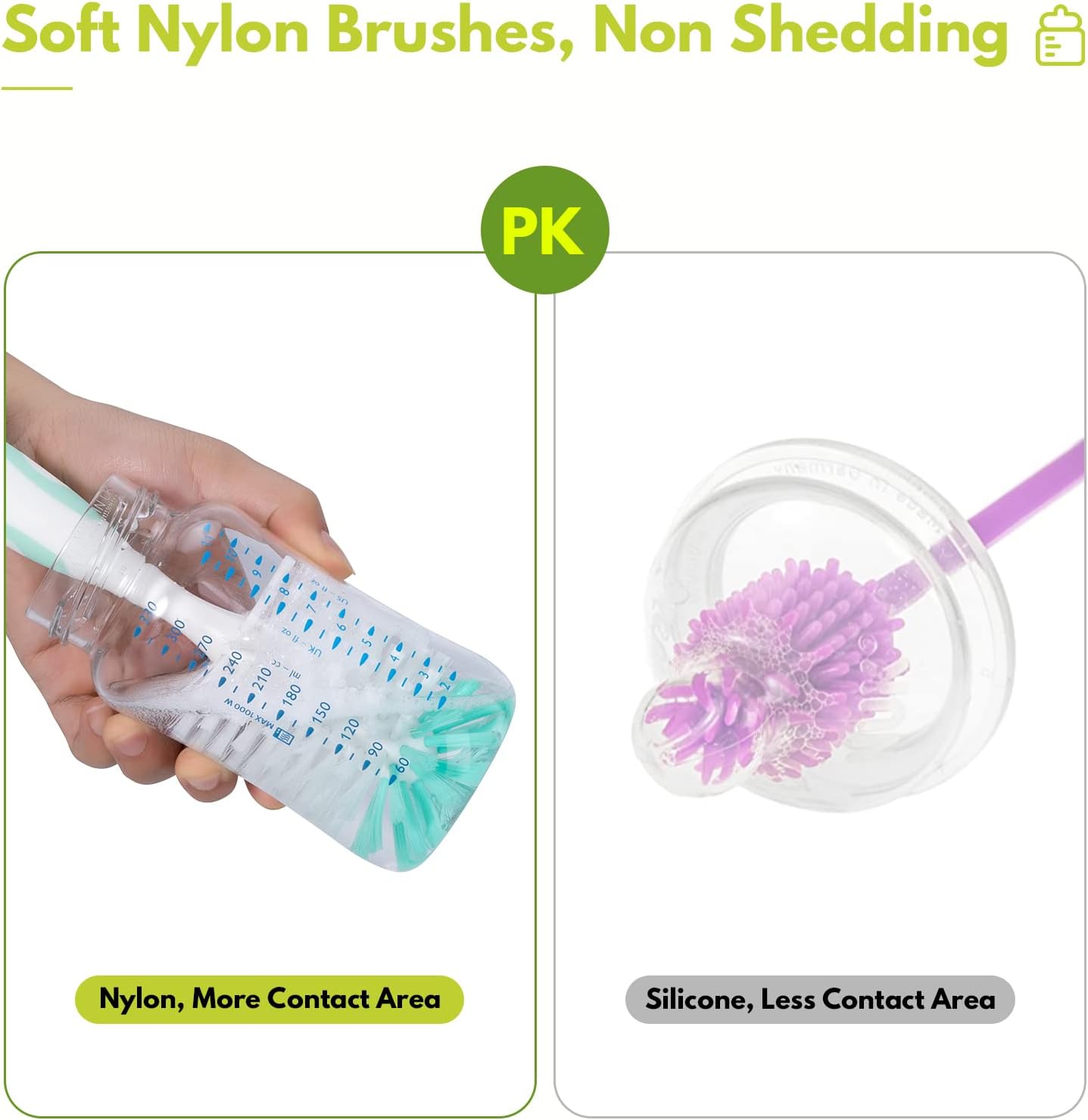 Baby Bottle Brush Set with Nipple Cleaner and Suction, 10.2" Cleaning Brush and 6.5" Sponge Bottle Brush with A Replacement Brush Head and Two 6.7" Straw Brushes, Pack of 5 (Yellow)