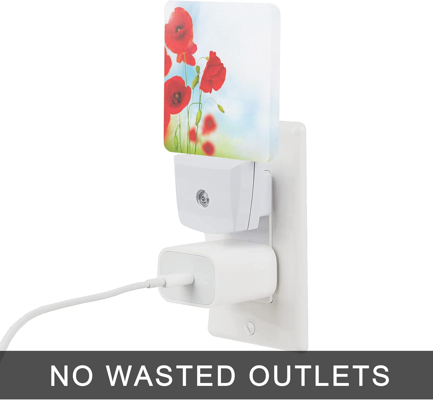 Red Poppy Flower Night Light,Plug into Wall Night Lights 0.5W Sleep Friendly for Boys Girls Led Night Light Dusk to Dawn Sensor Nightlight for Stairway/Hallway/Kitchen