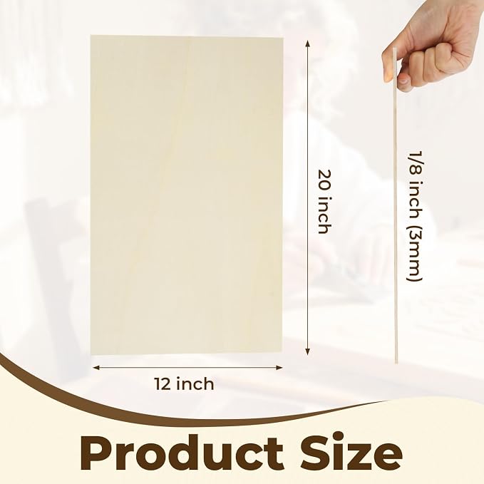 24 Pack Basswood Plywood Sheets 12"x20"x1/8", Basswood