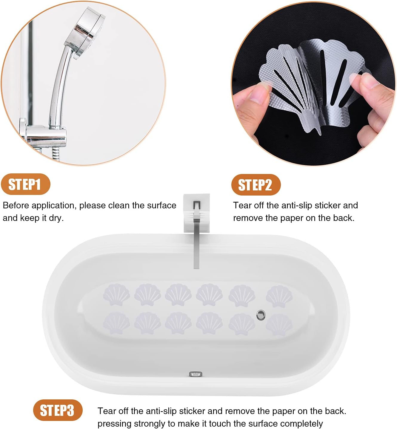 Non-Slip Bathtub Stickers, 24 PCS Shell Safety Bathroom Tubs Showers Treads Adhesive Decals Scraper (Clear)