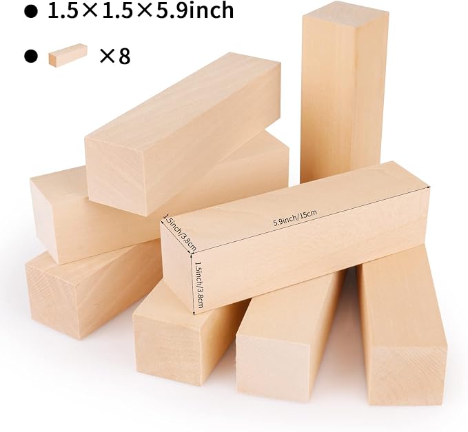 8 Pack Basswood Carving Blocks 6 X 1.5 X 1.5 Inch, Large Whittling Wood Carving