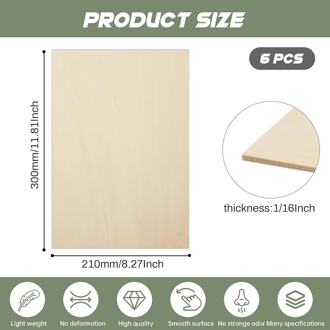 6 Pack Plywood Sheets, Unfinished Wood Boards Blanks