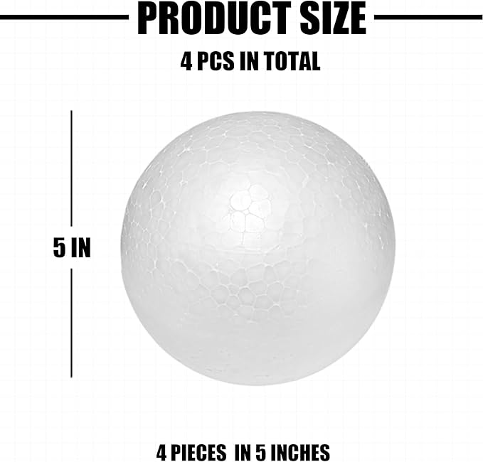 Styrofoam Balls 5 Inch, DIY for Home and School, Smooth Solid Round for Arts
