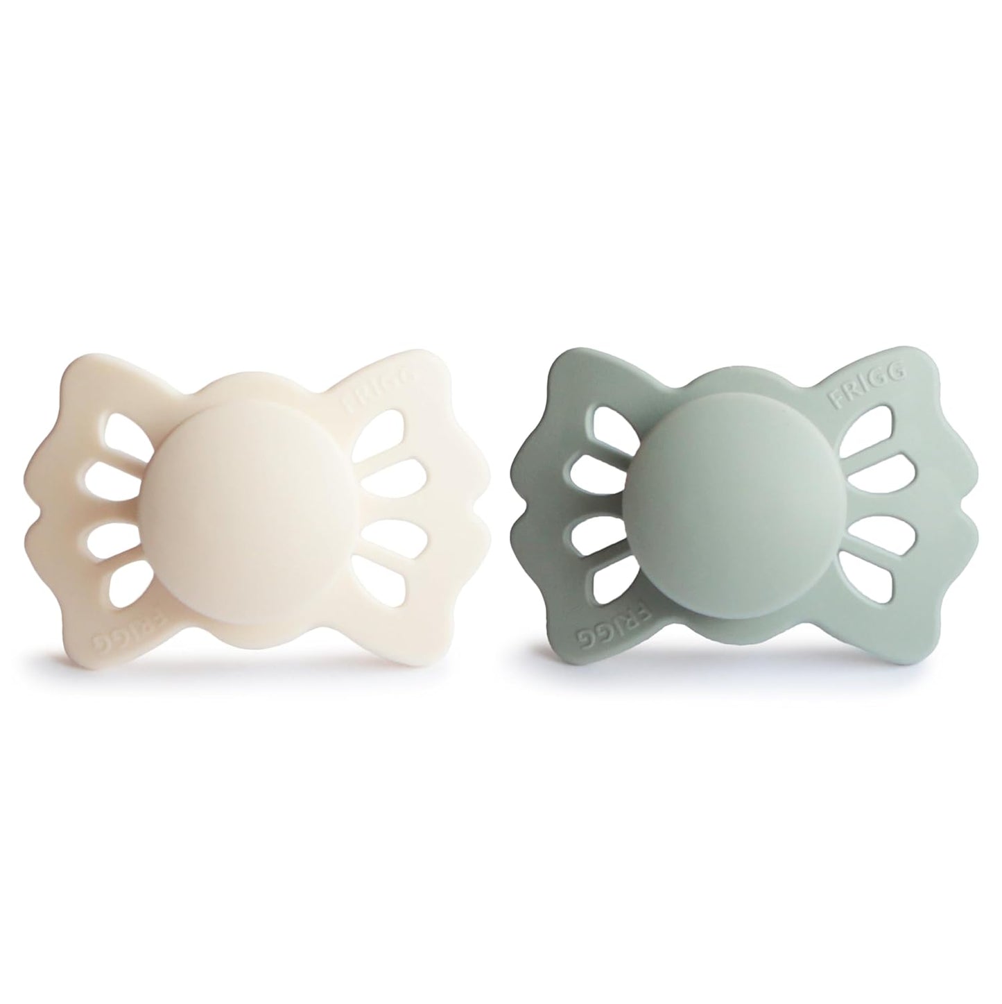 FRIGG Lucky Symmetrical SilkySoft Silicone Baby Pacifier | Made in Denmark | BPA-Free (Cream/Sage, 0-6 Months)