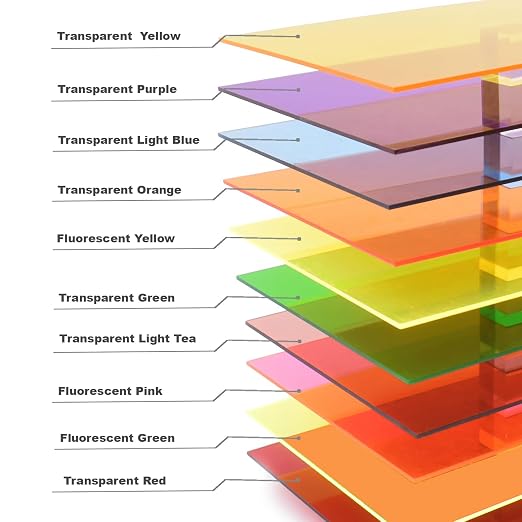 Colored Acrylic Sheets 8x12 – 10 Colors 10 Pcs, 1/8" Transparent Cast Acrylic