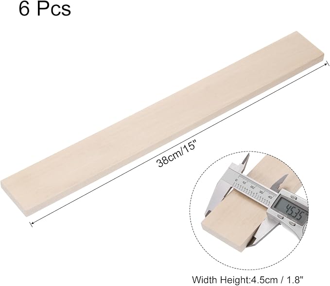 MECCANIXITY 6pcs Wood Sticks, 3/8"x 1.8" x 15" Rectangle Wooden Cube Wood