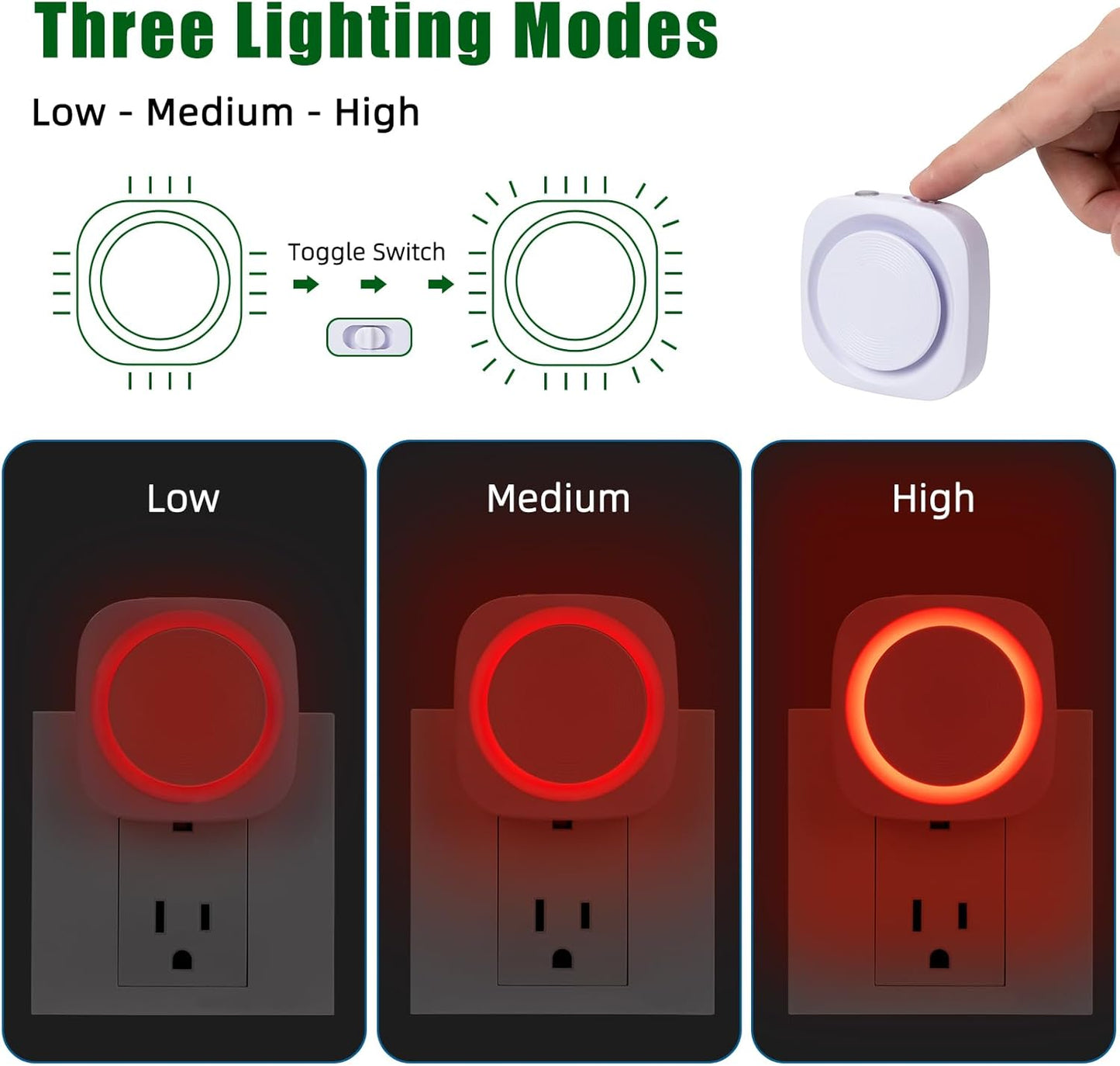LED Night Lights Plug into Wall, Indirect Soft Dimmable Night Light with Dust to Dawn Sensor, Red Nightlight for Bedroom,Bathroom,Kitchen,Stairs,Hallway,Travel, 4 Packs, Red