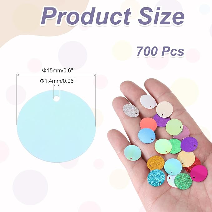 MECCANIXITY 700 Pcs Flat Round Sequins 15mm/0.6 Inch Loose Paillettes Craft