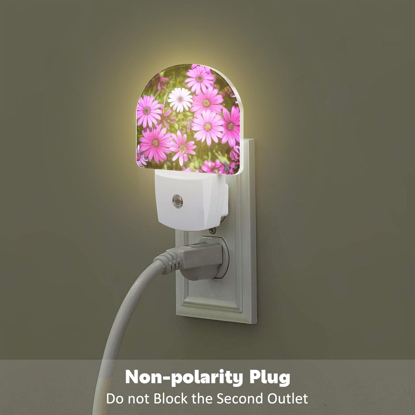 Purple Daisies Flowers Night Light, Beautiful Blooming Daisy Dusk to Dawn Night Light Plug in,0.5w Energy Saving Sleep Friendly NightLight for Kids Boys Girls Home Decor