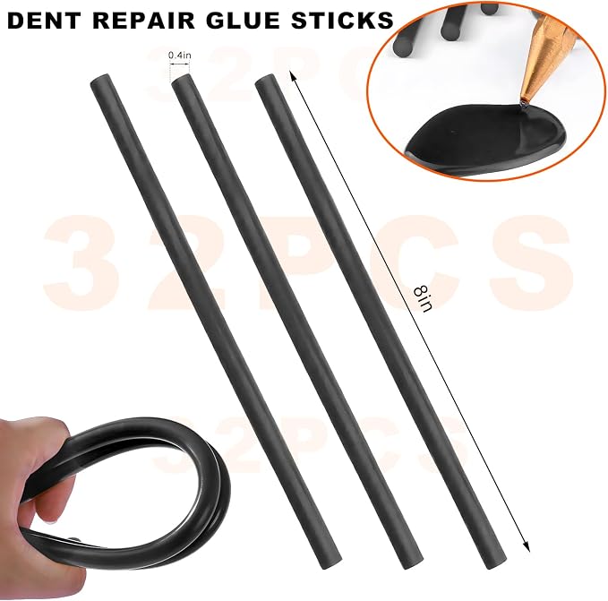 32PCS Dent Repair Glue Sticks, 0.43" Dia×8" Long PDR Glues Paintless Auto Body