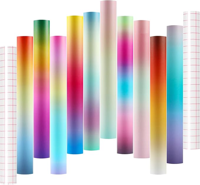 HTVRONT Gradient Permanent Vinyl 10 Sheets 12"x10" Rainbow Adhesive Vinyl |