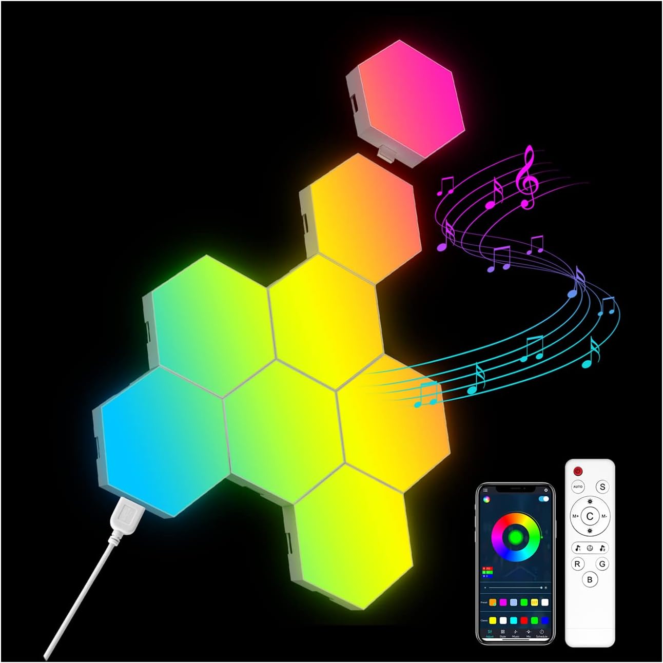 OJQ 8 Pack Hexagon Lights Wall RGB Panel - Hexagonal Led Lights Room Decor Wall Lights Smart APP Music with Sync Honeycomb Shape Panels Hexagon Gaming Night Lights for Bedroom Children