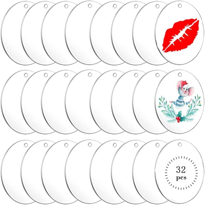 32 Pieces 2Inch Clear Acrylic Ornament Blanks Round Ornament Transparent
