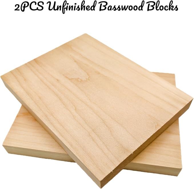 2PCS Unfinished Basswood Blocks